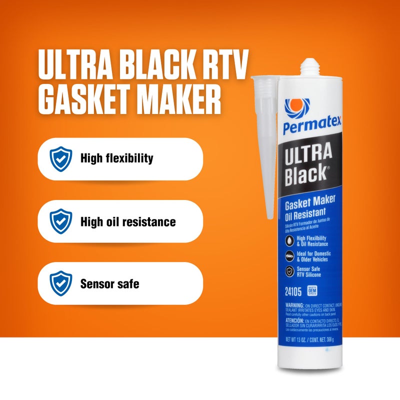 Permatex 24105 Ultra Black Maximum Oil Resistance RTV Silicone Gasket Maker, Sensor Safe And Non-Corrosive, For High Flex And Oil Resistant Applications 13 oz - Image 3